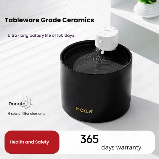 The fifth generation black pet automatic ceramic cat water dispenser with constant temperature and flowing water, non plug wireless 