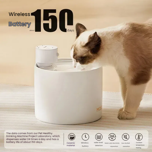 Pet Automatic Ceramic Cat Water Dispenser, 5th Generation, Constant Temperature, Flowing Water, Unplugged Wireless Water Dispenser 