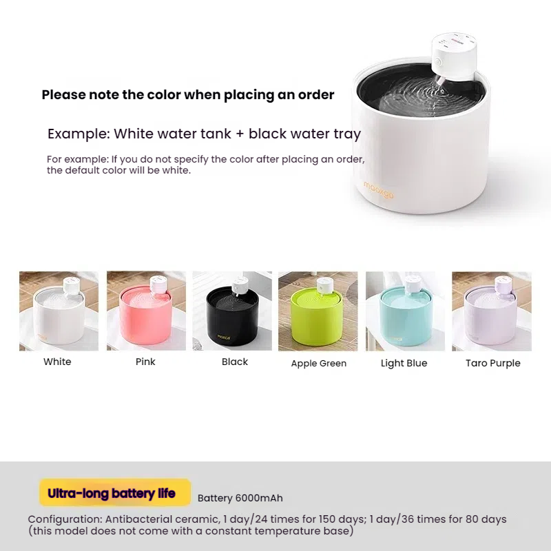 The fifth generation black pet automatic ceramic cat water dispenser with constant temperature and flowing water, non plug wireless 