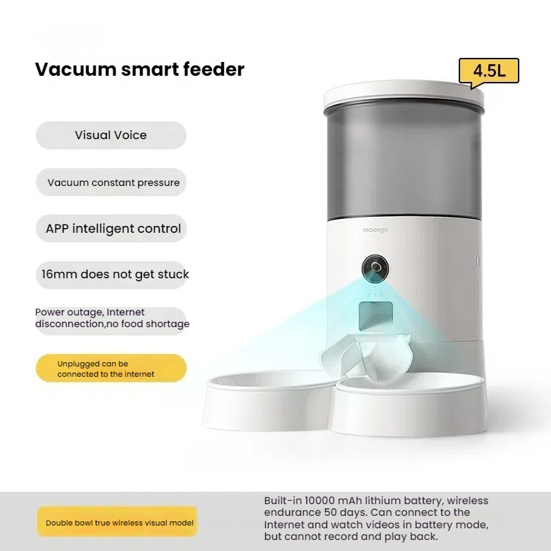 Vacuum automatic feeder for cats, intelligent timing, remote control, visual monitoring, cat and dog feeding machine 